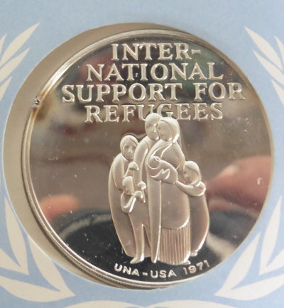 1971 UNA USA Sterling Silver Proof Commemorative Medal Intl Support For Refugees 925 Silver