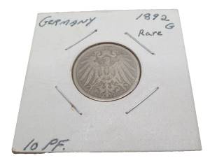 1892 G 10 Pfennig Germany Coin Rare