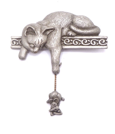 Vintage Jonette Jewelry Cat With Dangling Mouse Brooch